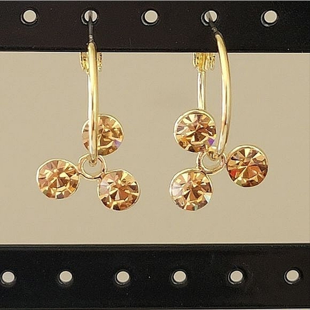 Earrings Gold Tone Topaz Color Crystal Hoop Earrings #0080